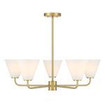 Blair 5-light chandelier with warm brass arms and five swirling strie glass shades facing upward