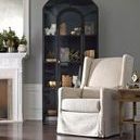 Black metal cabinet styled in living room corner beside fireplace with green plants and books
