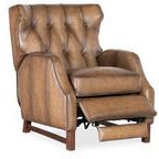 Recliner partially reclined with extended footrest and visible leg support