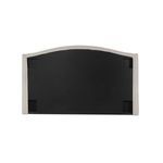 Back of the wingback headboard with black panel and cream fabric border