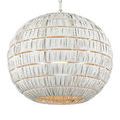 Lower angle emphasizing pendant's spherical shape and open bottom grid pattern