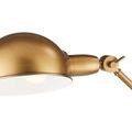 Angle emphasizing lamp’s jointed arm and spherical lamp head with white diffuser bottom
