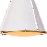 Close-up of diffuser shade glowing warm peach on French Maid Small Chandelier