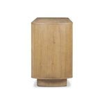 Side view highlighting smooth rounded edge and continuous oak panel