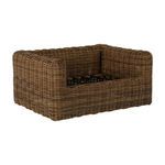 View of wicker frame from left side without cushions revealing seat base structure
