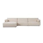 Straight front view of sectional with two round bolster pillows on each side