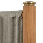 Close-up of angled rope panel slanting from top to bottom across teak support bars
