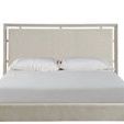 Minimalist Kendall Panel Bed with beige fully upholstered frame and linear European design details on headboard