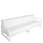 Avondale Aluminum Sofa with white cushions and clean-lined angular white metal frame