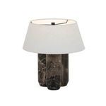 Bremen Table Lamp illuminated showing warm light through white shade and dark marble base