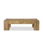 Side profile focusing on chunky squared leg and horizontal apron with wood grain