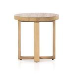 Natural wood finish and open leg design of Liad End Table from front angle