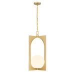 Pendant viewed straight on with full length chain and ceiling mount visible
