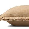 side view showing pillow’s depth and detailed pleated raw-edge flange with fringed texture
