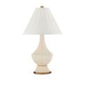 Musetta Table Lamp with white fabric shade lit, side view
