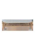 Front view showing full length of bench with slanting legs and stepped upholstery edges