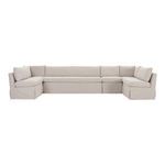 U-shaped Fable slipcover dining banquette in light beige with inverted pleats and removable cushions