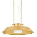 Close-up of Woodrow Pendant’s opal cylindrical shade with brass reflector above