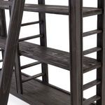Close-up of middle shelves showing visible wood grain texture and ladder supports