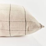 Close-up side view emphasizing woven flax fiber texture and black grid stitch detail