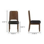 Front and side views of Kerr dining chair with overlay of dimensions for height, width, and depth