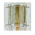 Front view of Duvernell Wall Sconce with clear textured glass and golden wrought iron backing