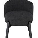 Adelaide Buttermilk Boucle Dining Chair with rounded back and thick licorice black boucle upholstery on angled black legs