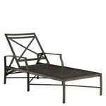 Monaco Slate Gray Aluminum Chaise with slatted seat, angled backrest with crisscross design, and slim armrests
