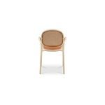 Back view of Soren outdoor dining chair showing detailed woven backrest in rust color
