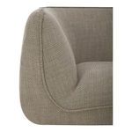 Close-up of armrest curve with tightly woven taupe fabric texture