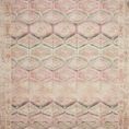 Vintage style rectangular rug featuring pink and lagoon geometric patterns with a subtle distressed look