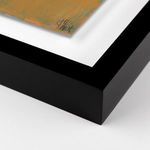 Close-up of the painting’s corner showing textured brushstrokes and black frame edge