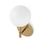 Top-down angle highlighting globe size relative to brass mounting hardware and wall plate