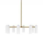 Chandelier side view against white background, with unlit frosted glass cylinders