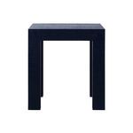 Front view of black raffia wrapped Sanibel Side Table showing even leg alignment and flat square top