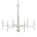 Donnybrook Chandelier hanging in soft-lit room with natural woven lamp shades on each pendant