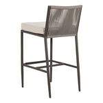 Back view of Pietra Counterstool highlighting vary-colored Shale all-weather rope weave on backrest
