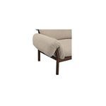 Close-up of arm and leg with ruched fabric folding over dark wood frame