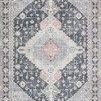 Rectangular Skye Charcoal / Multi Rug with central medallion, floral motifs, and distressed vintage pattern
