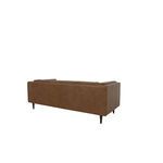 Angled back view showing the leather upholstery and leg taper on Woods sofa