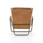 Rear view highlighting back leather panel and metal frame wrap-around detail