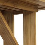 Detailed close-up under table showing joinery and diagonal trestle leg braces