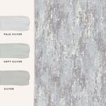 swatches showing pale silver, soft silver, and silver color variations alongside wallpaper