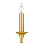 Close-up of candle-style light with clear shaped bulb and textured gold base