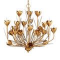 Side view of the chandelier on white background showing flower orientation and lighting elements