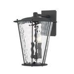 Jantzen Wall Sconce with textured black finish and wavy water glass panels over cream candle-style bulbs