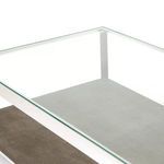 Close-up view focusing on the clear glass surface over the faux shagreen resin base