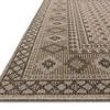 Low angled close-up showing woven border detailing and flat texture of the rug