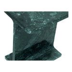 Close-up showing corner detail of the Tullia accent table’s thick marble top and base with polished finish