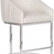 Side angled view showing the stool's smooth curved armrest and sleek polished nickel frame.
